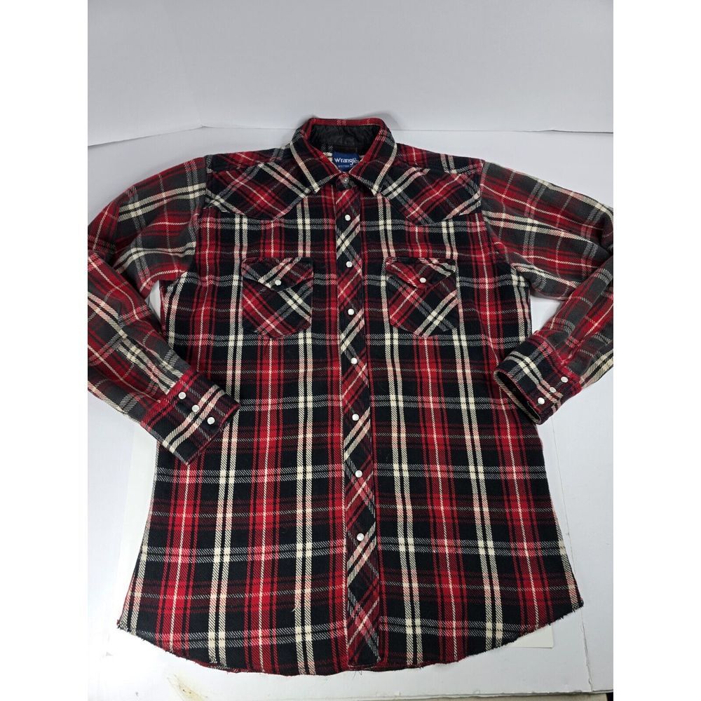 Vintage Wrangler Western 90's Pearl Snap Red XL Long Sleeve Shirt Rodeo Cowboy